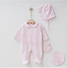 Resim Buse&Eylül Bebe Pembe Uzun Tüllü 3 Parça Kız Bebek Tulum Takım-Pembe 