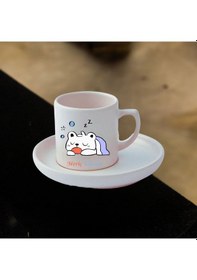Resim Kişiye Özel Panda Tasarımlı Türk Kahve Fincanı Ve Altı Beyaz 