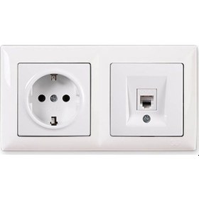 Resim Günsan Visage Beyaz 2'li Set Topraklı Priz Ve Cat5 Data Priz Set 