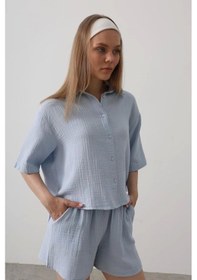 Resim Yarım Kol Müslin Gömlek - Bebe Mavisi Bebe Mavisi 