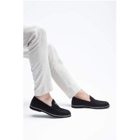 Resim Giampiero Nicola Erkek Hakiki Deri Siyah Nubuk Loafer Ayakkabı 664 L40262 Erk Ayk Y23 Black Nubuk Siyah 