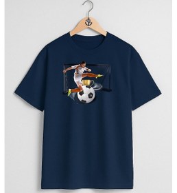 Resim Oversize Kaleci Futbol Topu Ve Kupa Göğüs Tasarımlı Unisex T-shirt Lacivert 