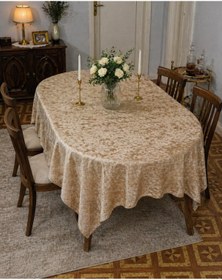 Resim çeyizköşesi Okey Oyun Masa Örtüsü Kadife 140x140 Gold 