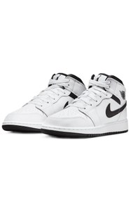Resim Nike Air Jordan 1 Mıd Leather Unisex Sneaker Hakiki Deri Bilekli Günlük Spor Ayakkabı Beyaz 