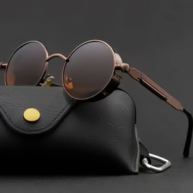 Resim Erkekler ve Kadınlar için Vintage Buhar Punk Moda Gözlükleri - Lüks Altın Metal Marka Tasarımcı ile Yuvarlak Çerçeve, Oval Gotik Retro Stil, Koruyucu Kılıf Dahil, Günlük Kullanım 