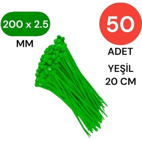 Resim Tek-iş Plastik Kablo Bağı Klipsi Cırt Kelepçe 200 Mm X 2.5 Mm Yeşil 50 Adet 
