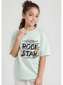 Resim Panios Kids Little Rock Baskılı Kız Çocuk Kısa Kollu T-shirt Mint Yeşili 