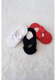 Resim 3lü Kız Bebek Fiyoklu Babet Çorap Pamuklu Çapraz Bantlı Esnek 001 