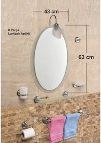 Resim Dev Büyük 8Li 63X43Cm Otel Banyo Cafe Wc Tuvalet Lavabo Ayna Seti 