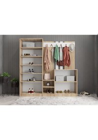 Resim Flora Aynalı Portmanto Vestiyer - Ücretsiz Kurulum - Meşe Beyaz 175 cm 