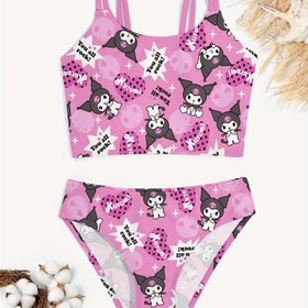 Resim For Kuromi Kızlar için Tankini Seti - Sevimli Kedi Desenli Pembe ve Siyah Mayo, Yüksek Esneklikli Kumaş, Plaj ve Spor Aktiviteleri için Mükemmel, Plaj Mayo | Eğlenceli Tasarım | Esnek Malzeme 