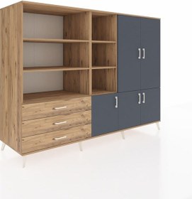 Resim Kronos Dolap 11 Raflı 3 Çekmeceli 5 Kapaklı 220x59x163 Çam-antras Çam-antrasit/çam 