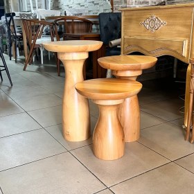 Resim Ahşap 3lü Set Fitilli Mantar Yan Sehpa Modern Fiskos / Çiçeklik / Zigon Sehpa 