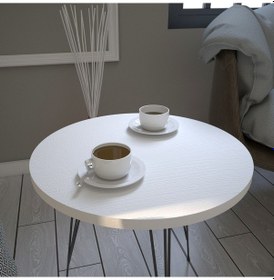 Resim Sandalf Beyaz Yan Sehpa & Metak Ayaklı Servis Sehpası 