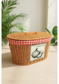 Resim Digithome Oval Rattan Hasır Patates Soğan Çift Bölmeli Sepet Düzenleyici Organizer -9t03 Kahverengi 