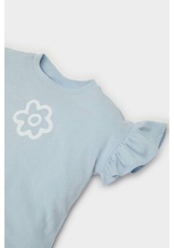 Resim DeFacto Kız Bebek Bisiklet Yaka Çiçekli Kısa Kollu Tişört Z9212A225SMBE343 Mavi 