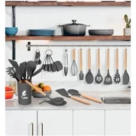 Resim Mikla Dayanıklı Yanmaz Yapışmaz 33 Parça Silikon Spatula Mutfak Seti Gri 