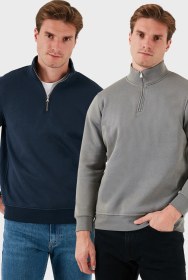Resim Buratti Pamuklu Regular Fit Dik Yaka 2'Li Paket Erkek Sweat 59052592S2 Açık Haki-Koyu Lacivert 
