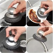 Resim Paslanmaz Çelik Mutfak Temizleme Fırçası Ergonomik Saplı - Zor Lekeler İçin Ağır Hizmet Tipi Tencere ve Bulaşık Temizleme Aracı, Kolay Tutuş Tasarımı ile Zahmetsiz Mutfak Temizliği 