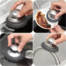Resim Paslanmaz Çelik Mutfak Temizleme Fırçası Ergonomik Saplı - Zor Lekeler İçin Ağır Hizmet Tipi Tencere ve Bulaşık Temizleme Aracı, Kolay Tutuş Tasarımı ile Zahmetsiz Mutfak Temizliği 