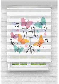 Resim Perdecizade Enxboy Müzik Ve Kelebekler Dijital Baskılı Zebra Perde-cocuk Odası-stor Perde Renkli 