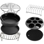 Resim Dolity 7 Parça Yui / Xiaomi / Philips / Kumtel Uyumlu Air Fryer Pişirme Aksesuarları Takımı - Siyah / Gümüş (Yurt Dışından) 