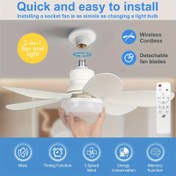 Resim 39,98 cm Uzaktan Kumandalı Soketli Akıllı Fan Işık, Küçük Tavan Fanları ile 3 Renk (3000K-6500K), 2’si 1 Arada Ayarlanabilir 30W LED Ampul Fan, Kolay Kurulum E26/E27 Vidalı Tabanlı Yatak Odası Mutfak Garaj Oturma Odası için Serinletici Rüzgar Sağlar 