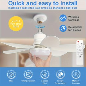 Resim 39,98 cm Uzaktan Kumandalı Soketli Akıllı Fan Işık, Küçük Tavan Fanları ile 3 Renk (3000K-6500K), 2’si 1 Arada Ayarlanabilir 30W LED Ampul Fan, Kolay Kurulum E26/E27 Vidalı Tabanlı Yatak Odası Mutfak Garaj Oturma Odası için Serinletici Rüzgar Sağlar 