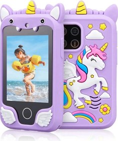 Resim Çocuklar İçin Eğitici Telefon Dokunmatik Ekran Çift Kameralı Fenerli Müzik Çalar Oyun Video Çok Renkli 