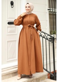 Resim Misskayle Büzgü Detaylı Ferace Kahverengi 4421 Kahverengi 
