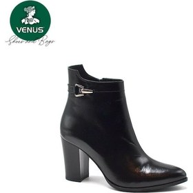 Resim Venüs 2355801k Topuklu Klasik Sivri Burun Deri Kadın Bot Siyah Rugan 