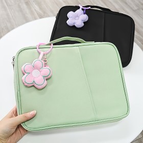Resim 1 adet Polyester Malzeme ile Çiçekli Kolye Şok Geçirmez Büyük Kapasiteli Bölme Tasarımı Tablet Depolama Çantası, 22.86-27.94 cm Tabletler için Uygun, Düşmeye Karşı Koruma, Taşınabilir Tutacak ile 