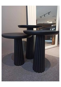 Resim Wood Siyah 3 Lü Set Mantar Yan Sehpa Fiskos Çiçeklik Decorative 