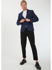 Resim Sposo G-207 Dar Kalıp Desenli Lacivert Erkek Blazer Ceket Lacivert 