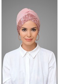 Resim Hürrem Bone Pudra Pratik Hazır Geçmeli Tesettür Bone Sandy Kumaş Pullu Tek Ça Pudra 