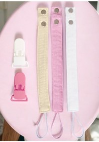 Resim Joyous Mom Kids 3'lü Pamuk Müslin Bebek Emzik Askısı 2 Plastik Klips Bej - Pembe 