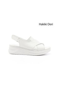 Resim Gönderi(R) Gönderi R Beyaz Cırt Bantlı Dolgu Topuk Hakiki Deri Comfort Sandalet Beyaz 