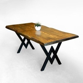 Resim Doğal Ağaç Masif Kütük Masa 90cm x 120cm (Metal Ayak) 
