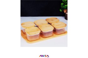 Resim Feyza Design 6'lı Tepsili Cam Kahvaltılık Takımı, Bambu Kapaklı, Şık ve Kullanışlı 