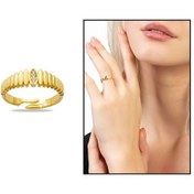 Resim Beyaz Zirkon Taşlı Merdiven Tasarım Gold Renk Free Size 925 Ayar Gümüş Kadın Yüzük 