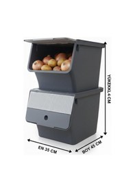 Resim Füme 2'li 33 Lt Modubox Kayar Kapaklı Saklama Kabı &amp Patates Soğan Kovası &amp Erzak Kutusu 