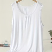 Resim Plus Beden Kadınlar İçin Hafif Esnek Atlet - Pürüzsüz Dokulu, Nefes Alabilen Yazlık Ev Giyimi, Makinede Yıkanabilir Düz Renk Temel Ev Kıyafeti, Rahat Uyku Elbisesi, Büzgülü Tasarım, Yüksek Esneklikli Kumaş 