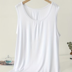 Resim Plus Beden Kadınlar İçin Hafif Esnek Atlet - Pürüzsüz Dokulu, Nefes Alabilen Yazlık Ev Giyimi, Makinede Yıkanabilir Düz Renk Temel Ev Kıyafeti, Rahat Uyku Elbisesi, Büzgülü Tasarım, Yüksek Esneklikli Kumaş 