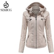 Resim Sımıcg Çıkarılabilir Kapüşonlu Kadın Deri Ceket - Bej Kırık Beyaz 