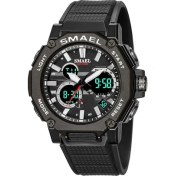 Resim Hanyang Sıyah Kuvars Saatler Spor Smael Marka Erkek Saat Alarmı 50 M Su Geçirmez Kronometre LED Arka Işık Kol Saatleri 8047 Erkekler Izle Spor (Yurt Dışından) 