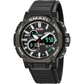 Resim Hanyang Sıyah Kuvars Saatler Spor Smael Marka Erkek Saat Alarmı 50 M Su Geçirmez Kronometre LED Arka Işık Kol Saatleri 8047 Erkekler Izle Spor (Yurt Dışından) 