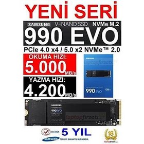 Resim Samsung 990 EVO 1TB MZ-V9E1T0BW 5000MB-4200MBsn PCIe 4.0 x4 NVMe 2.0 M.2 SSD 5 YIL Samsung TURKIYE Garantili 