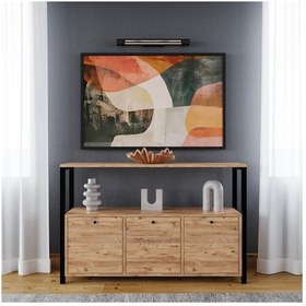 Resim Cepa 3 Kapaklı Raflı Metal Ayaklı Konsol Atlantik Çam Atlantik Çam 