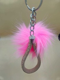 Resim Camel Taşlı Tilki Tüyü Şeker Pembe Angel Anahtarlık 