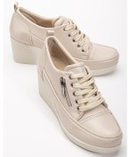 Resim Kadın Dolgu Topuklu Ayakkabı Bej Rugan Fermuarlı Bağcıklı-3878 Bej 